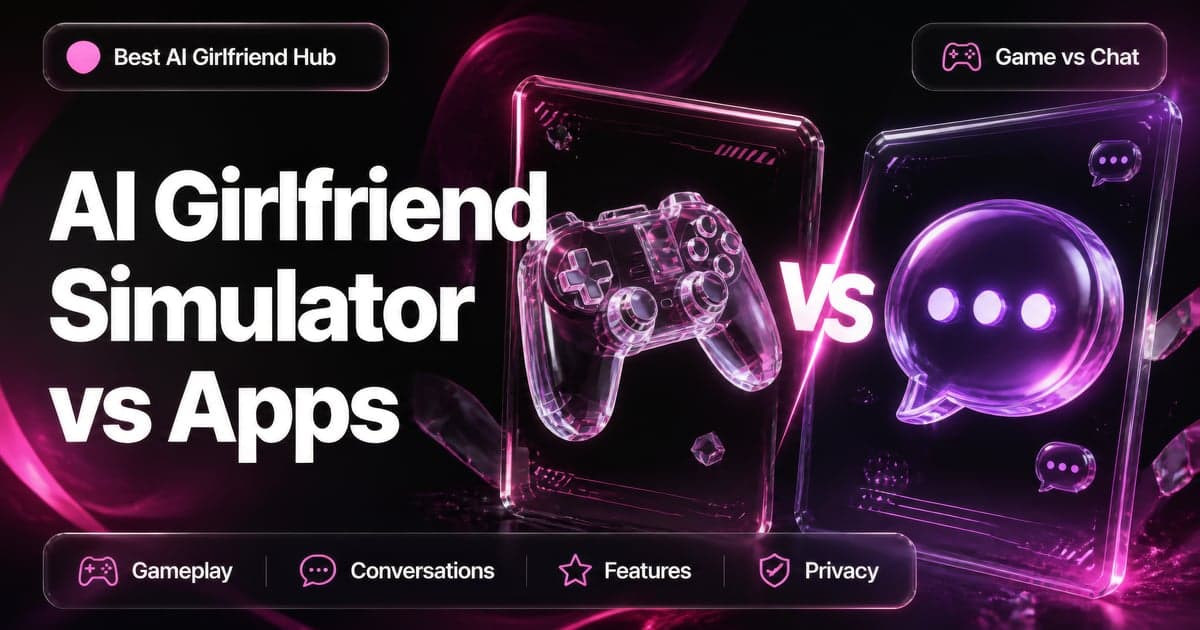 AI girlfriend simulator abstract card — dating-sim beats versus free companion chat