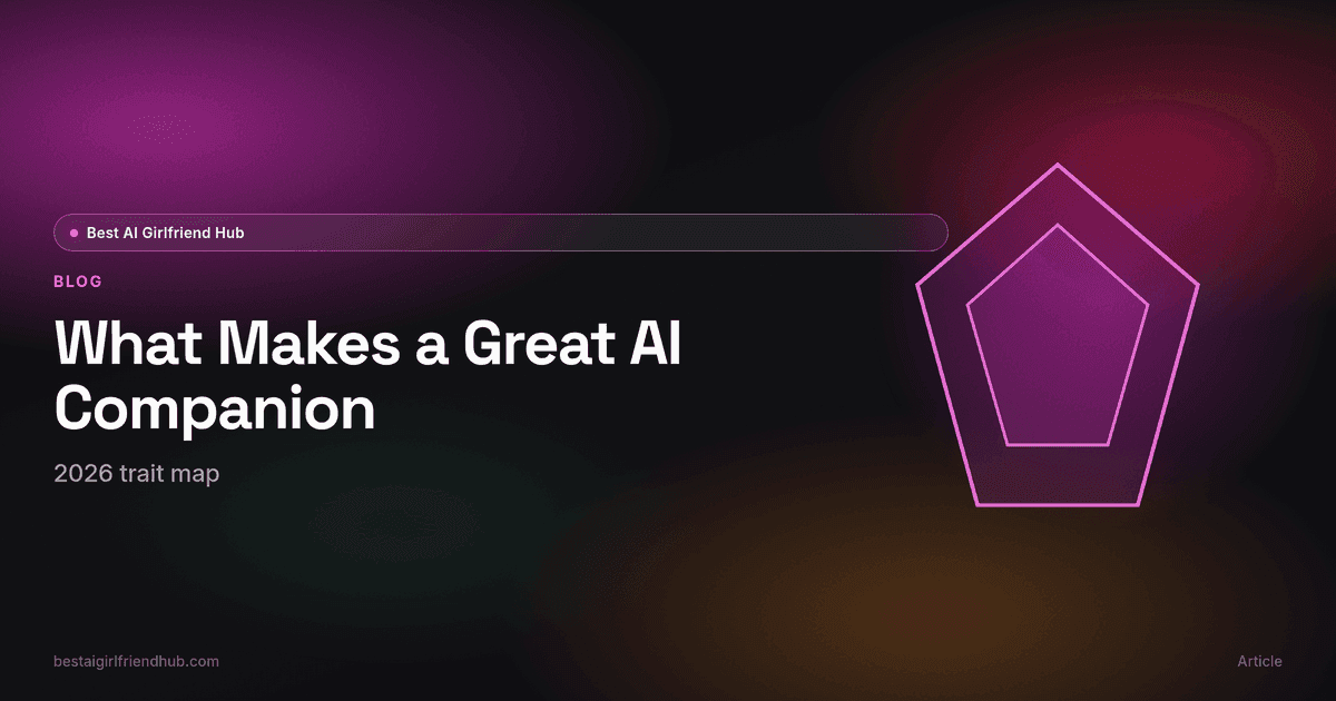Great AI companion 2026 abstract card — memory, persona, and pricing honesty themes
