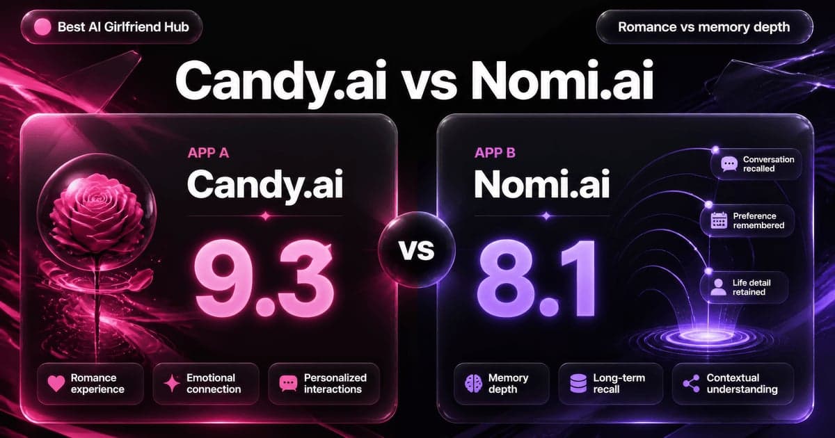Candy.ai vs Nomi.ai: Romantic Images vs Memory comparison card