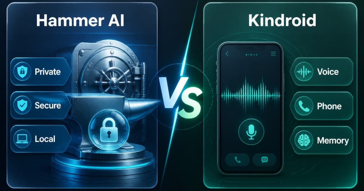 HammerAI vs Kindroid: Local Desktop vs Voice Calls comparison card