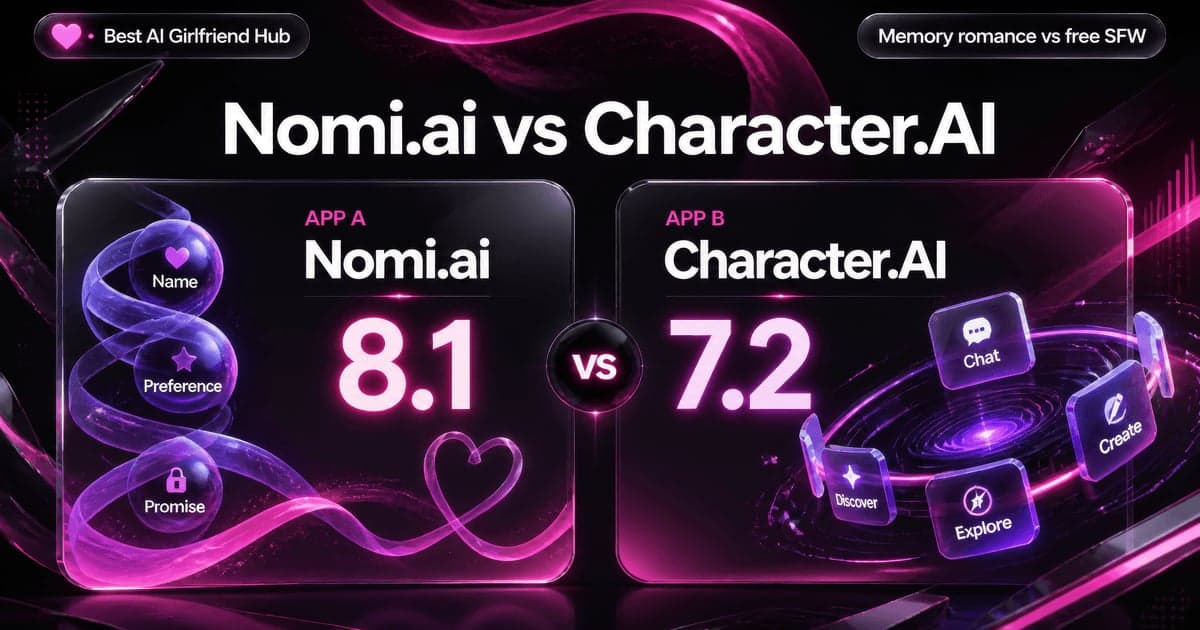 Nomi.ai vs Character.AI: Memory vs SFW Free Chat comparison card