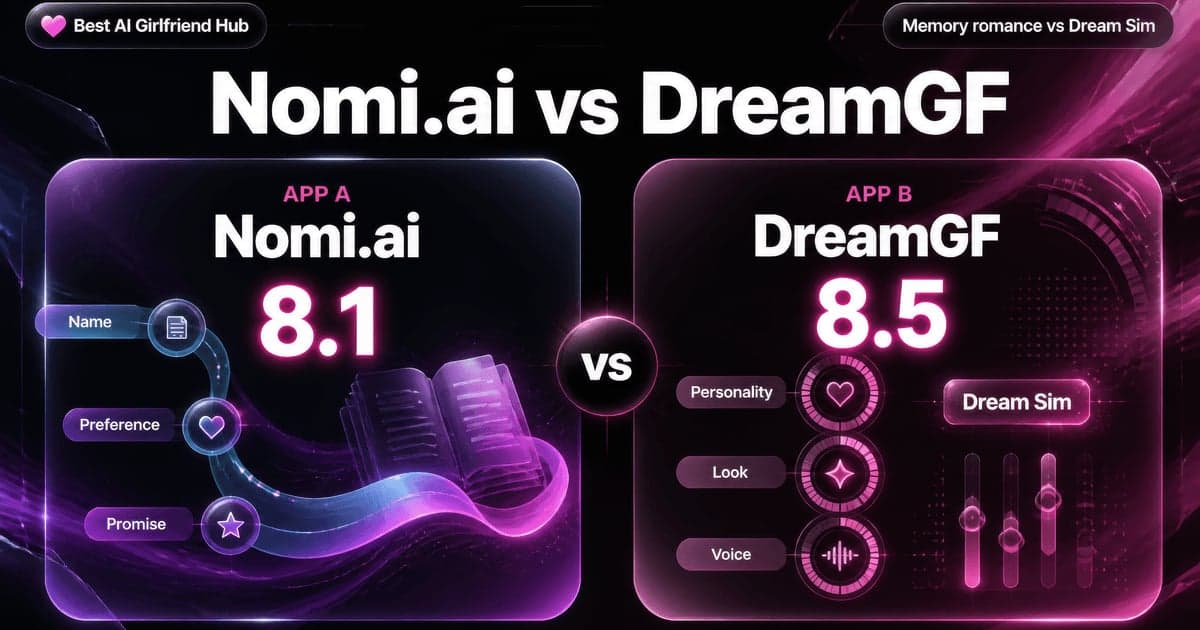 Nomi.ai vs DreamGF: Memory vs Gallery Builder comparison card