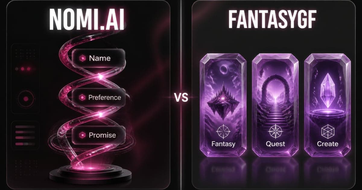 Nomi.ai vs FantasyGF: Memory vs Theme Companions comparison card