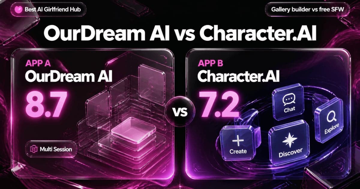 OurDream AI vs Character.AI: Builder vs SFW comparison card