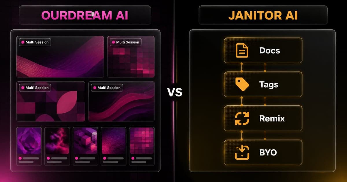 OurDream AI vs Janitor AI: Gallery vs Free RP comparison card