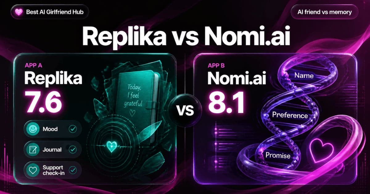 Replika vs Nomi.ai: Friendship vs Memory First comparison card