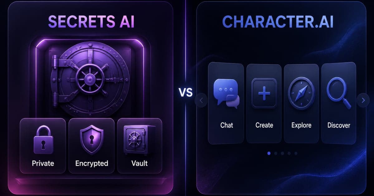 Secrets AI vs Character.AI: Adult vs SFW Free comparison card