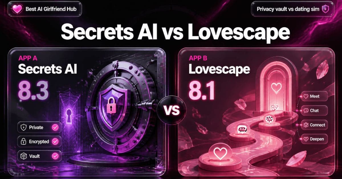 Secrets AI vs Lovescape: Privacy vs Dating-Sim comparison card