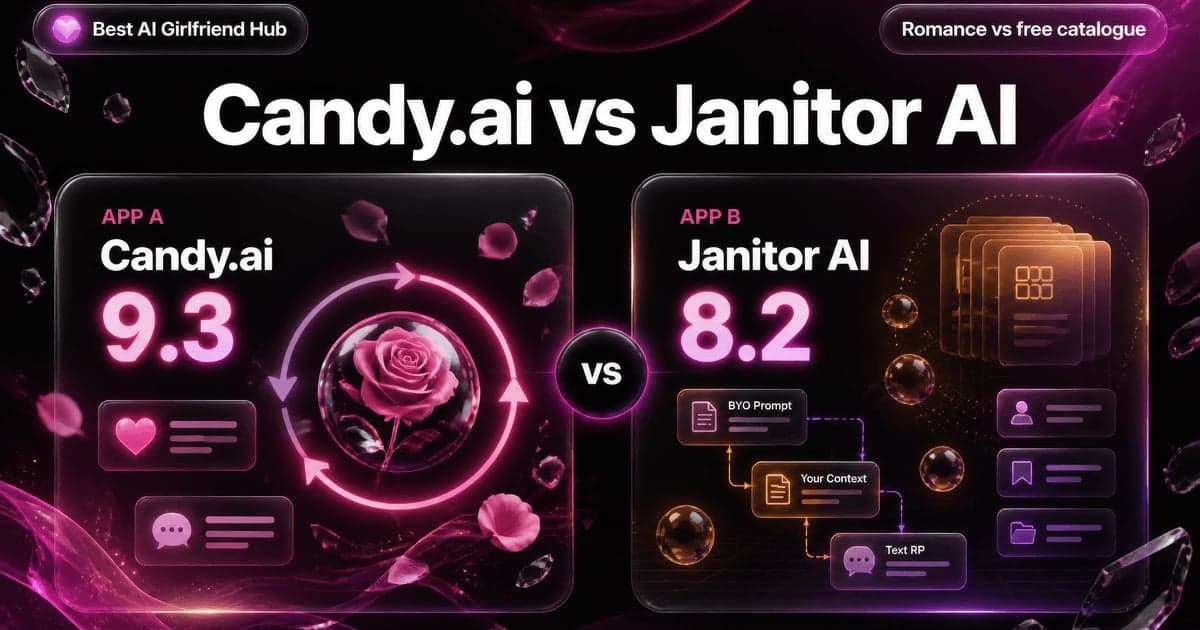 Candy.ai vs Janitor AI: Selfies vs Free Catalogue comparison card